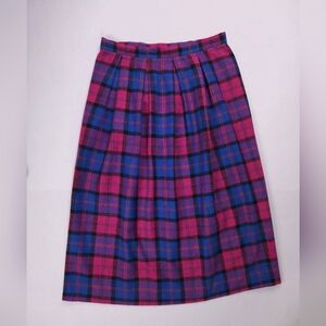 JC Penney Vintage Magenta Pink And Blue Plaid Tweed Midi Skirt Small